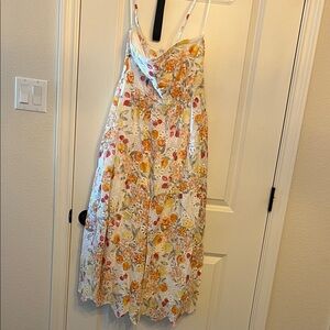 Francesca's Collections Floral Midi Dress - White, Orange, Yellow